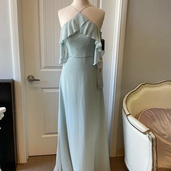 Mori Lee Dresses | Mori Lee Green Ruffled Tie Front Maxi Dress Sea Glass 21551 | Color: Green | Size: 6 | Pm-62055191'S Closet